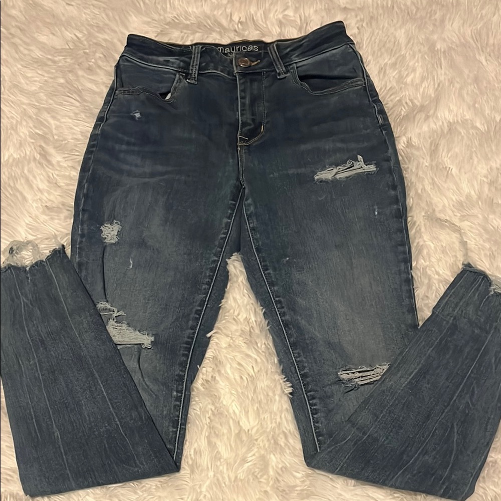 Maurices Blue High rise skinny Jeans with Distressed Details